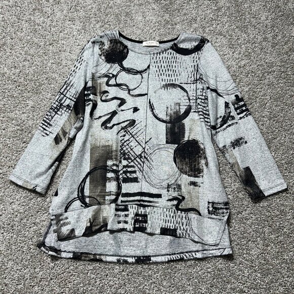 Jess & Jane Womens Sz Small Abstract Print Tunic Top 3/4 Sleeve High-Low Hem - Picture 2 of 7